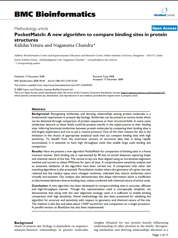 article A new algorithm to compare binding sites in protein structures